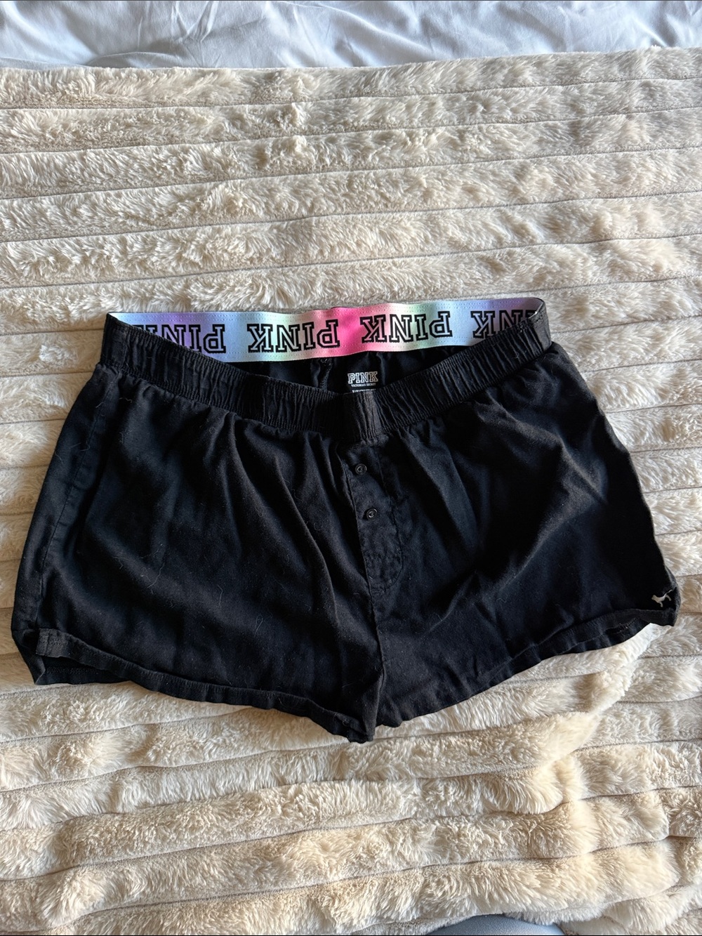 PINK Victoria's Secret Black Lounge Shorts with Rainbow PINK Waistband
